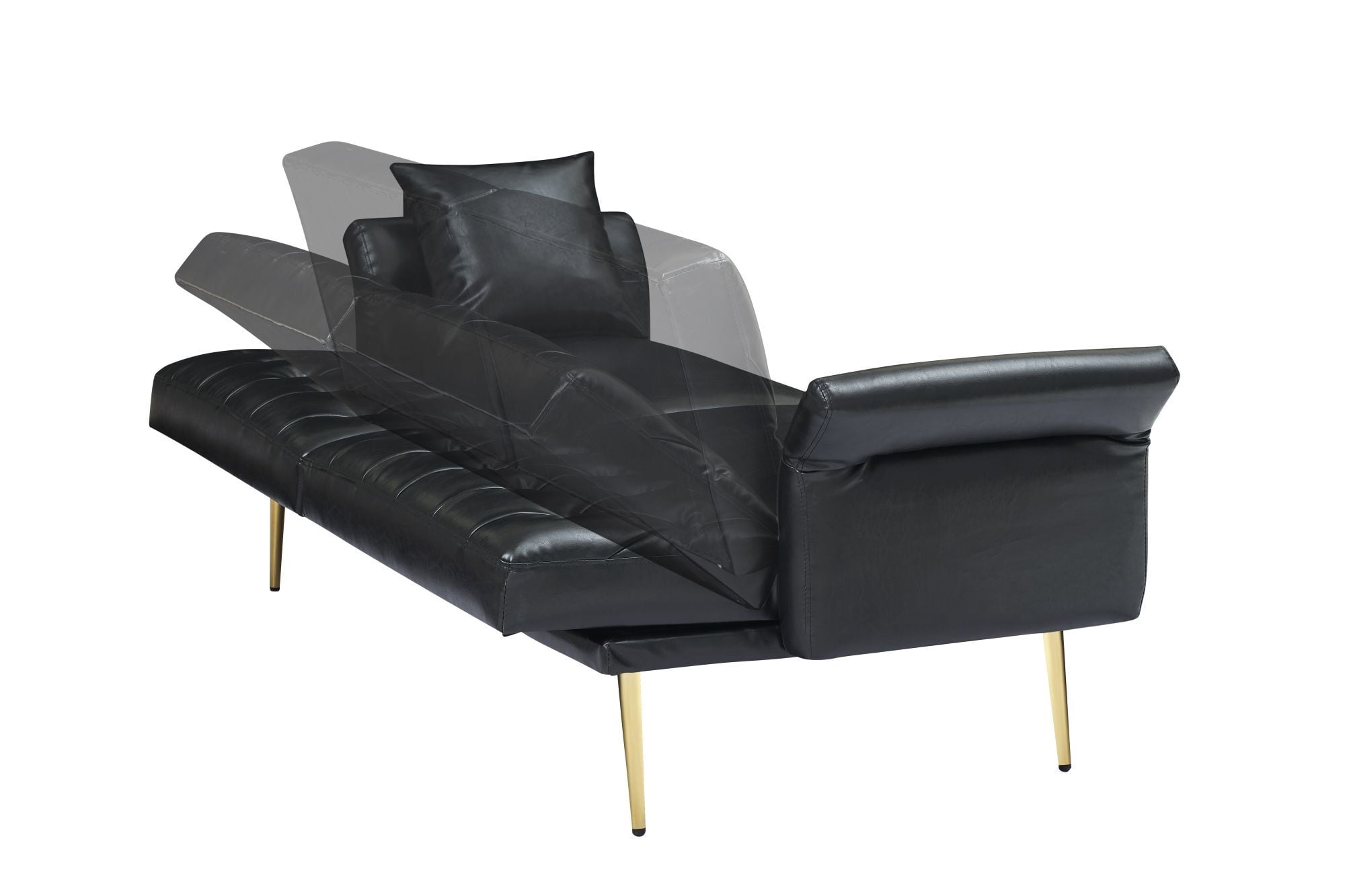 DEALTOPS Convertible Futon Sofa Bed, Faux Leather Loveseat Couch with Adjustable Armrests and backrests, Black