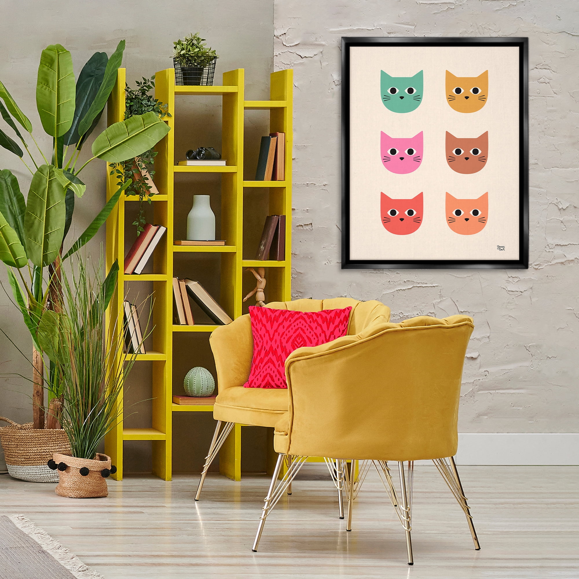 Stupell Industries Colorful Cat Faces Animals Painting Black Floater Framed Canvas Art Print Wall Art, 25 x 31