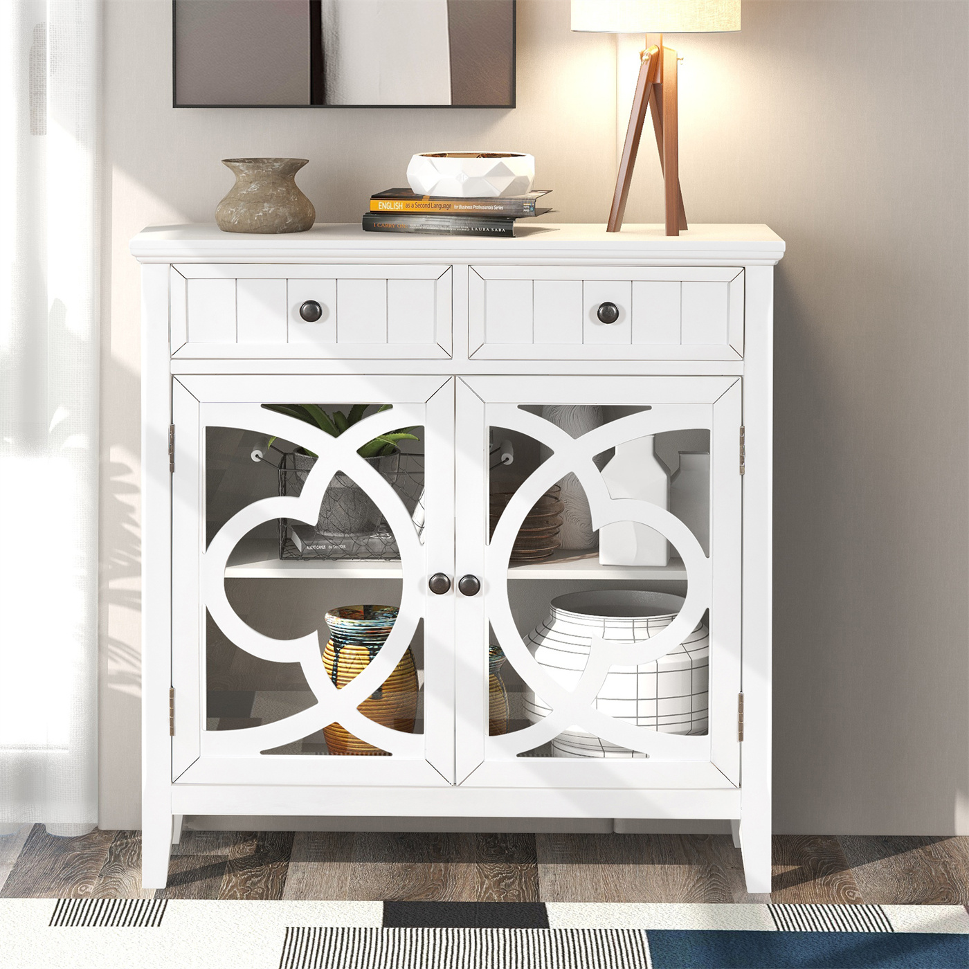 Accent Console Table, Wood Sideboard with 2 Drawers and Adjustable