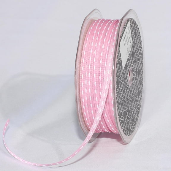 The Ribbon People Pink and White Grosgrain Stitch Craft Ribbon 0.1875" x 218 Yards