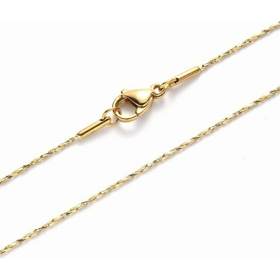 Real 18K Gold Plated Chain Necklace 19.68 Inch PVD Vacuum Plated 304 Stainless Steel with Lobster Claw Clasp 1.2mm Jewelry for Men Women Daily Wear