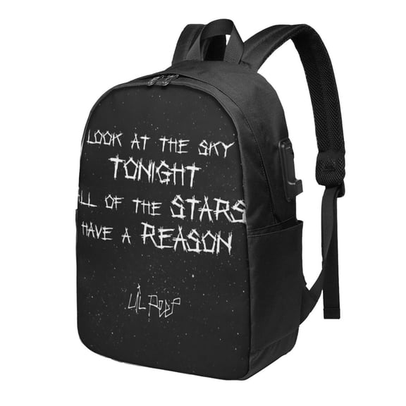 Lil Peep Star Shopping Lyrics Starry Background Backpack Fashion Travel Backpack Laptop Backpack 17 Inch External Usb Interface Headphone Line Interface