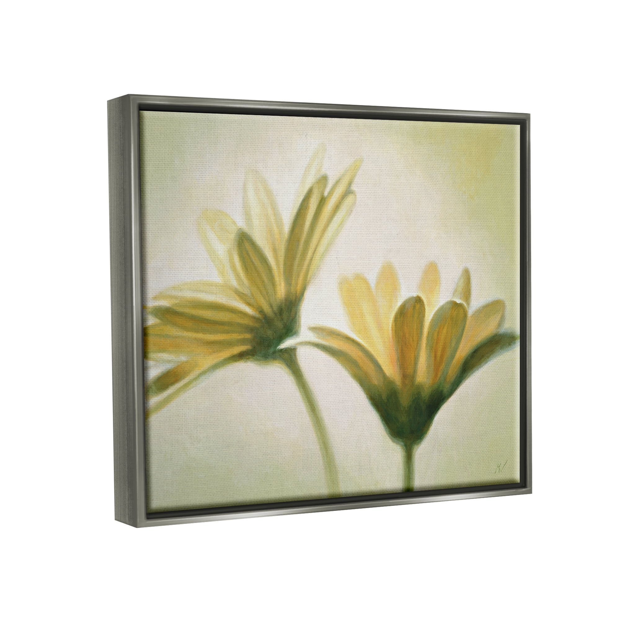 Stupell Industries Two Daisies Painting Botanical & Floral Painting Gray Floater Framed Canvas Art Print Wall Art, 31 x 25