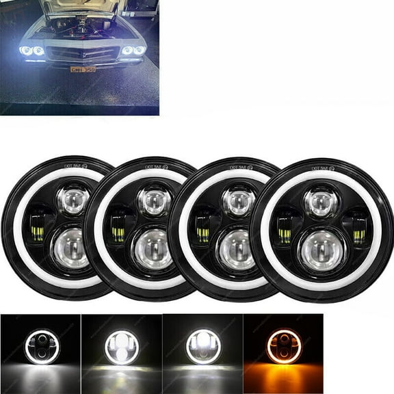 4PCS 5-3/4" 5.75 Inch Round LED Halo Headlights Angel Eyes High Low Beam DRL