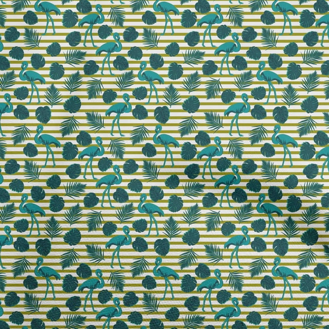 oneOone Viscose Jersey Turquoise Green Fabric Tropical Flamingo With Stripes Craft Projects Decor Fabric Printed By The Yard 60 Inch Wide