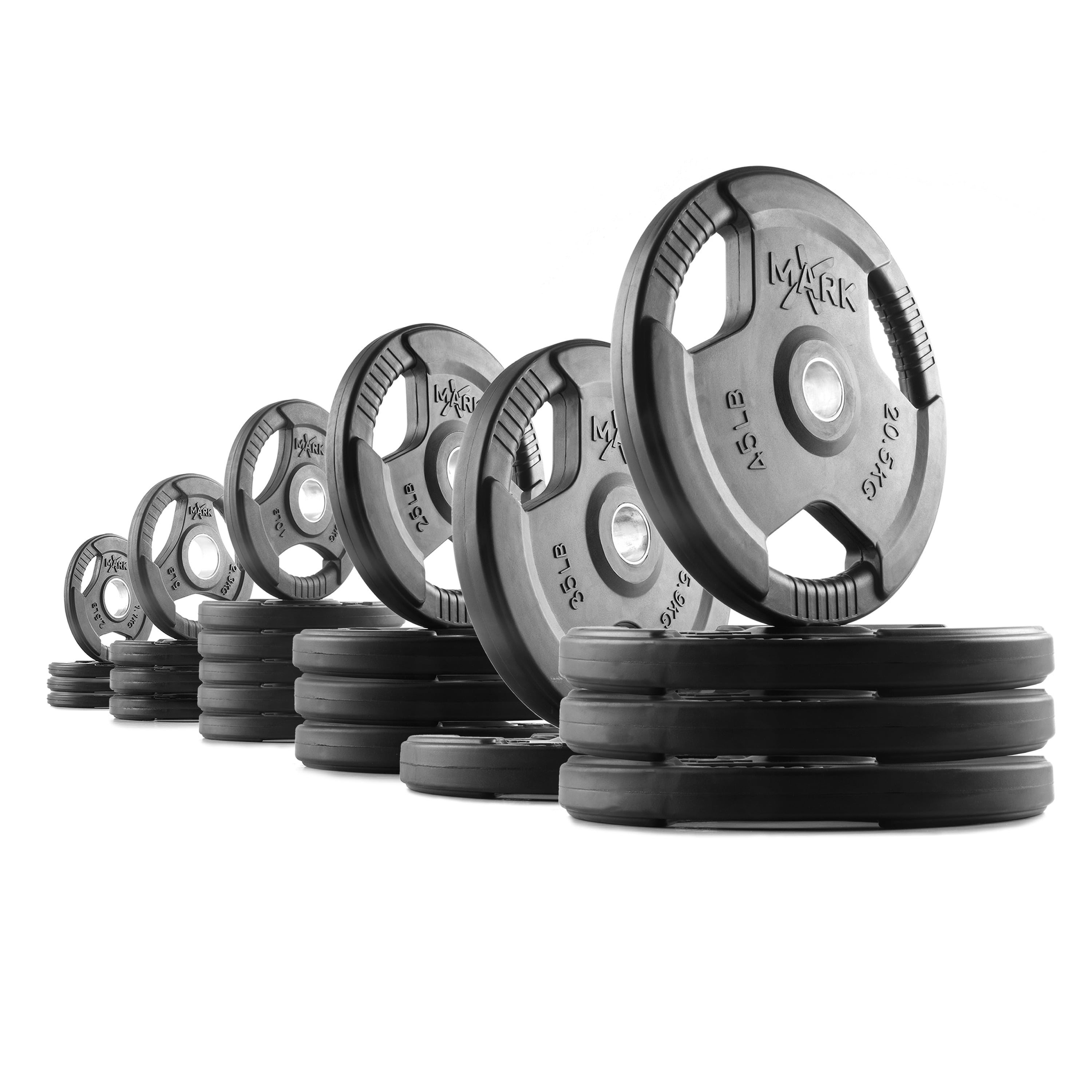 XMark Rubber Coated Trigrip Olympic Plate Weights 440 lb. Set