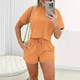 thumbnail image 2 of Bovxnpu Summer Casual Outfits For Women, 2 Piece Lounge Sets, Women's Summer Casual Solid Color Short Sleeved Shorts Two-piece Set S, 2 of 7