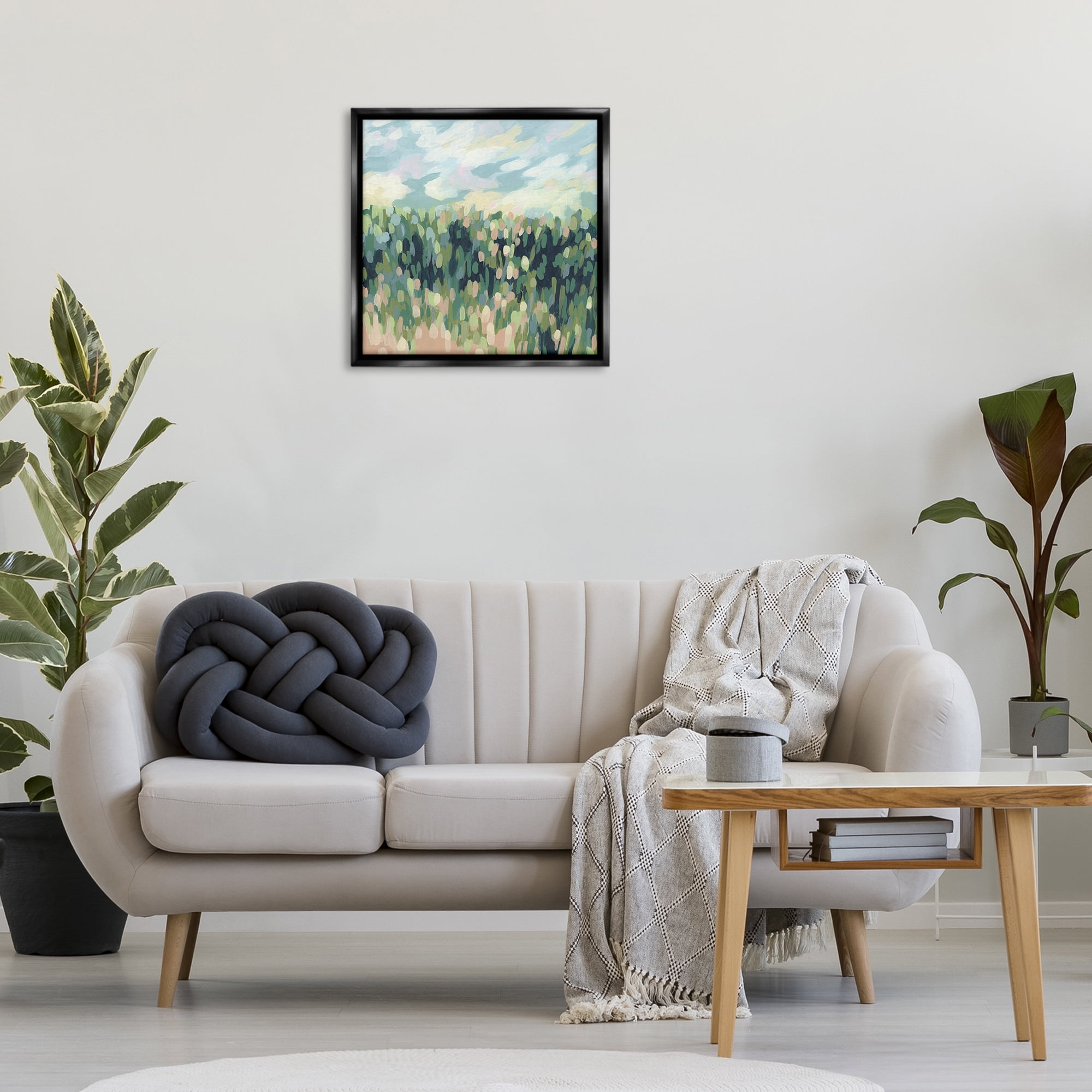 Stupell Industries Abstract Rural Meadow Landscape & Nature Painting Black Floater Framed Canvas Art Print Wall Art, 25 x 25