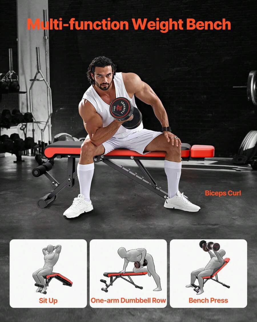 Weight Bench, 660lbs Adjustable Weight Bench Press For Full Body Workout, Exercise Sit Up Bench For Home Gym Strength Training, Flat Bench With Extended Head/Neck Protection & Quick Folding