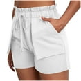 thumbnail image 5 of Horkkom Linen Shorts for Women Summer Elastic Waist Drawstring Bermuda Shorts Casual Solid Color Beach Pants with Pockets White M, 5 of 8