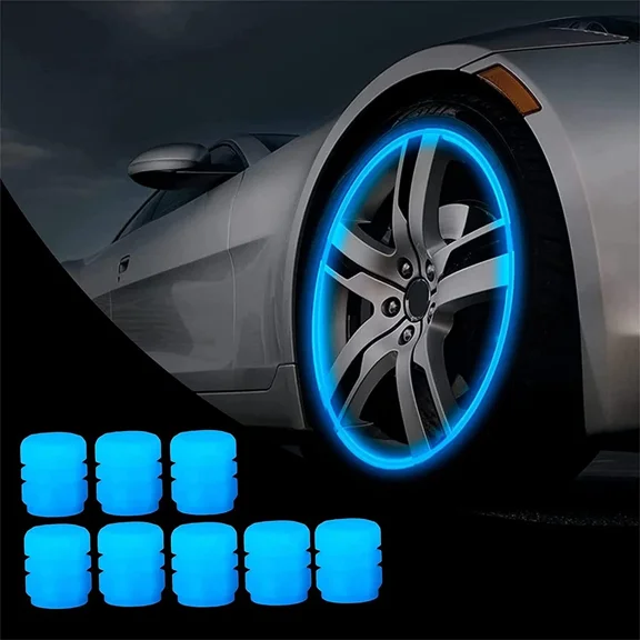 NURATIT Tire Valve Stem Caps for Car, 8PCS Fluorescent Glow in The Dark Air Caps Cover, Illuminated Corrosion Resistant Tire Pressure Caps, Universal for Car, Truck, SUV, Motorcycles, Bike (Blue)