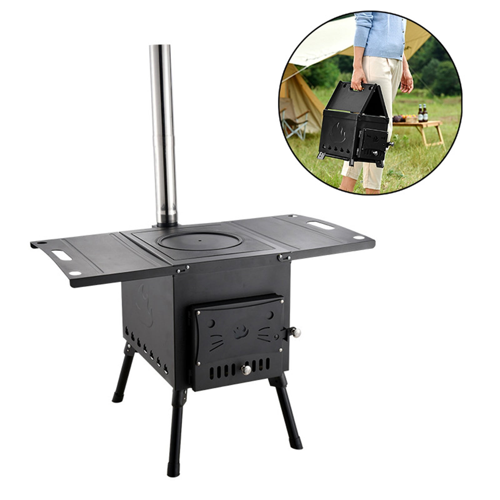 TOPTENG Camping Tent Stove, Portable Tent Wood Stove with 3 Chimney Pipe, Heating Burning Stove for Tents, Travel, and Camping