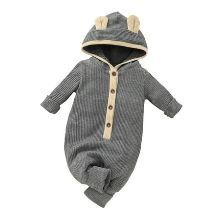 

Boys Bodysuits Baby Girls Ribbed Button Hodded Romper Jumpsuit Outfits