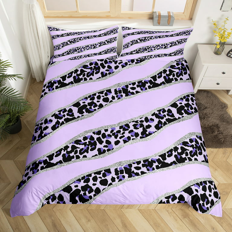 YST Purple Leopard Bedding Sets Queen Pastel Cheetah Print