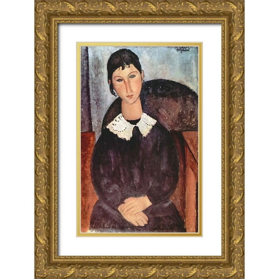 Modigliani, Amedeo 17x24 Gold Ornate Wood Framed with Double Matting Museum Art Print Titled - Portrait of Elvira