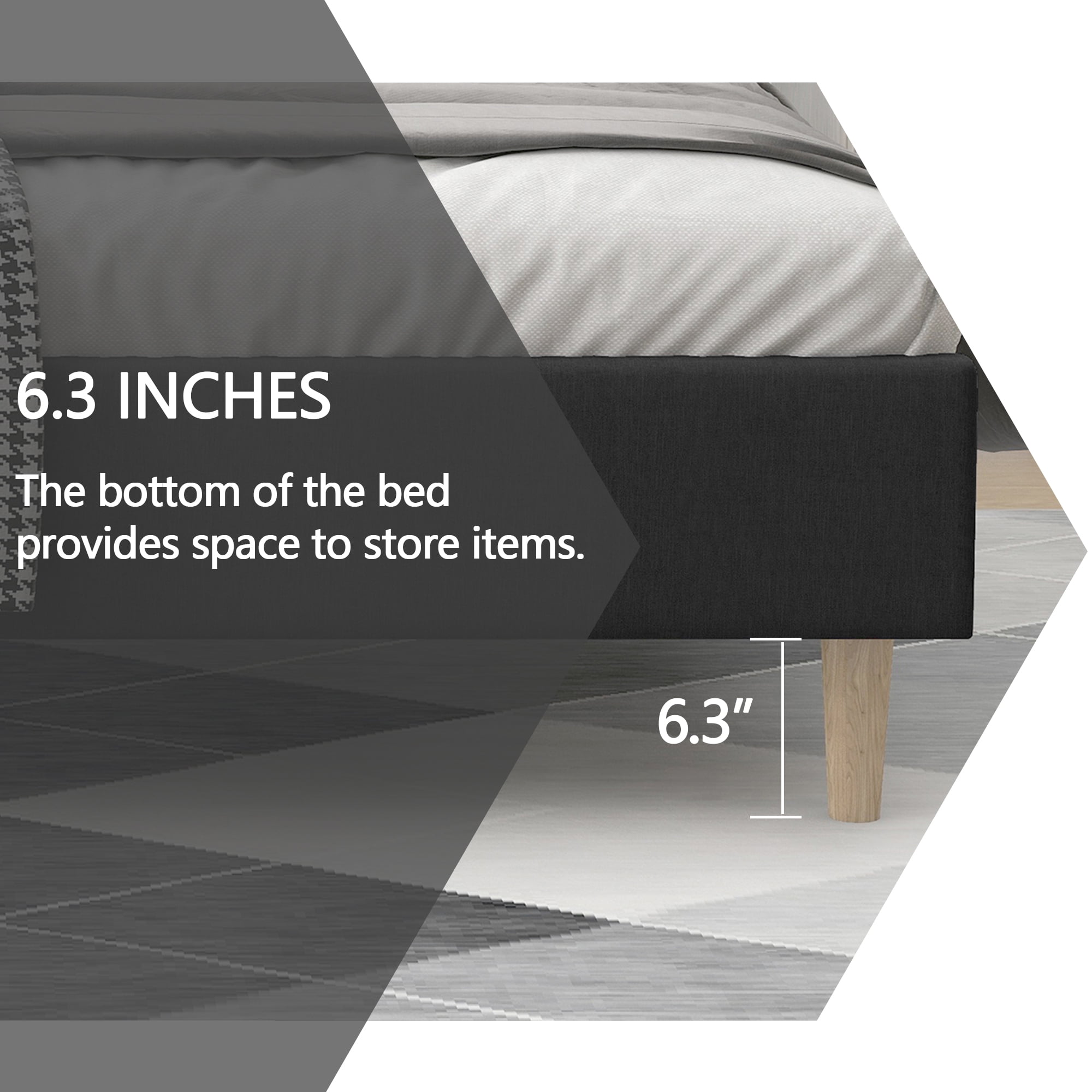 alazyhome King Size Upholstered Platform Bed Frame, Easy Assemble, Black