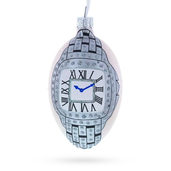 Louis-Francois Designer Jeweled Timepiece Glass Egg Christmas Ornament 4 Inches