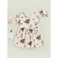thumbnail image 5 of Genuiskids Western Toddler Baby Girl Clothes Short Sleeve Cactus Cow Print A-Line Dress Headband Casual Kids Summer Outfits 6M-5T, 5 of 8