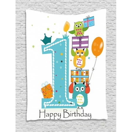 1st Birthday Decorations Tapestry First Cake Candle Owls Family
