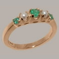 thumbnail image 2 of LBG British Made 9k Rose Gold Natural Emerald & Cultured Pearl Womens band Ring - 33 size options - Size 7.75, 2 of 6