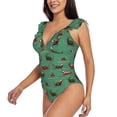 thumbnail image 3 of Yiaed Christmas Dachshund Print Women's Ruffled One Piece Swimsuit V Neck Swimwear Slimming Monokini for Woman-Large, 3 of 8