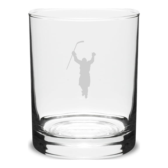 Hockey Player 14 oz. Deep Etched Double Old Fashion Glass