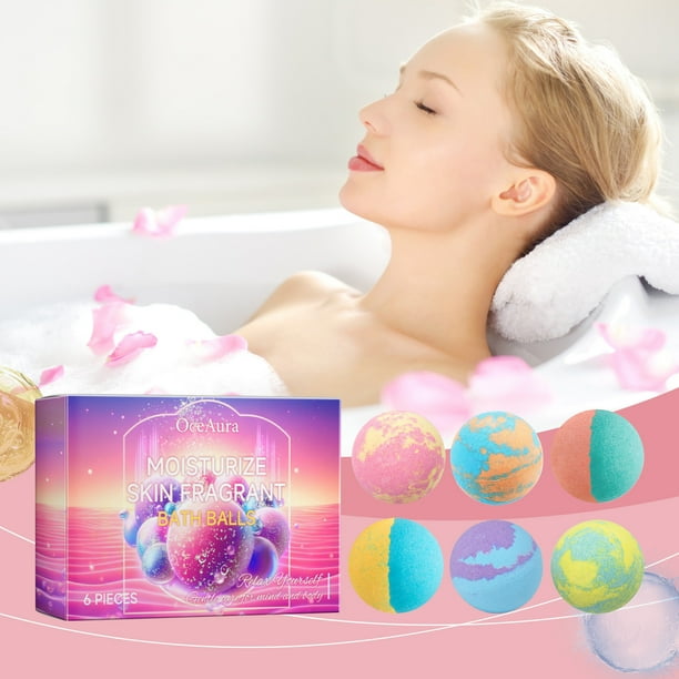 Fiudx Bolas de Baño Aromáticas, 6 Extractos de Aromas Únicos, Experiencia de Ducha Relajante, Alivio Del Estrés y Spa En Casa, Idea de Regalo para Ella, Cuidado Personal y Sorpresa de Cumpleaños.