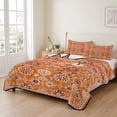 thumbnail image 2 of Twin Quilt Set 68''x86'', Boho Orange Lightweight Summer Bedspread Coverlet Set with 2 Pillow Shams, Country Style Bohemian Floral Retro Tribal Breathable All Season Quilt Bedding for Dorm/Bedroom, 2 of 9