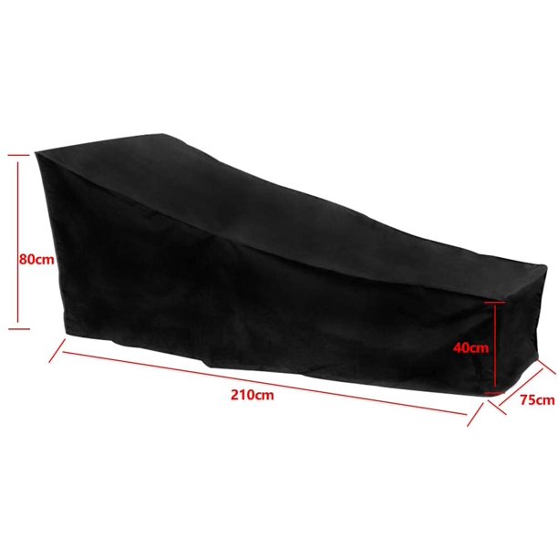 Cubierta para tumbona de jardín, impermeable, a prueba de viento, anti-UV, a prueba de polvo, cubierta de tumbona de tela Oxford 210D (200x75x40 / 80cm) - Negro