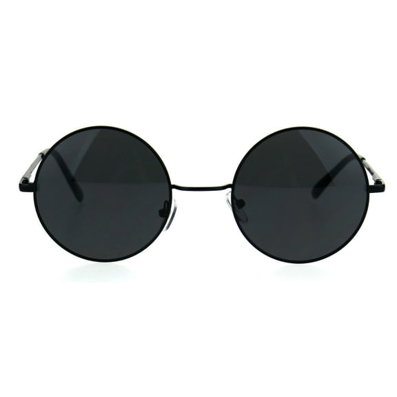 Mens All Black Round Circle Lens Hippie Groovy Metal Rim Sunglasses