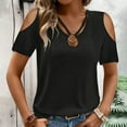 thumbnail image 4 of RYRJJ Womens Summer Cold Shoulder Tops Short Sleeve V Neck T Shirts Loose Dressy Casual Tunic Blouses Criss Cross Tees(Black,XL), 4 of 9