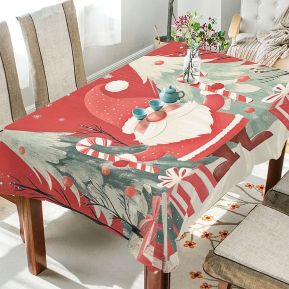 BZSMCE Square Tablecloth Santa Claus and Christmas Tree Pattern Tableclothes