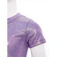 thumbnail image 5 of inlzdz Kids Girls Metallic Ruffle Hem Crop Top Short Sleeve Round Neck Tee Shirt Rave Festival Jazz Dance Top Purple 150, 5 of 7