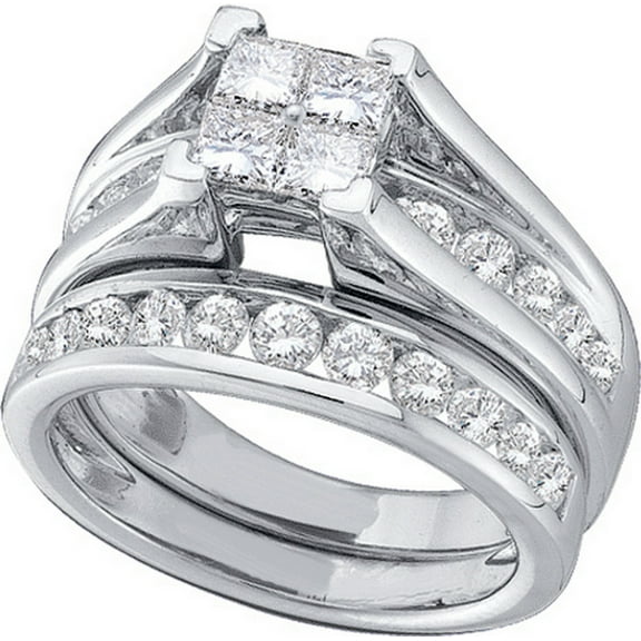 14kt White Gold Womens Princess Diamond Bridal Wedding Engagement Ring Band Set 2.00 Cttw