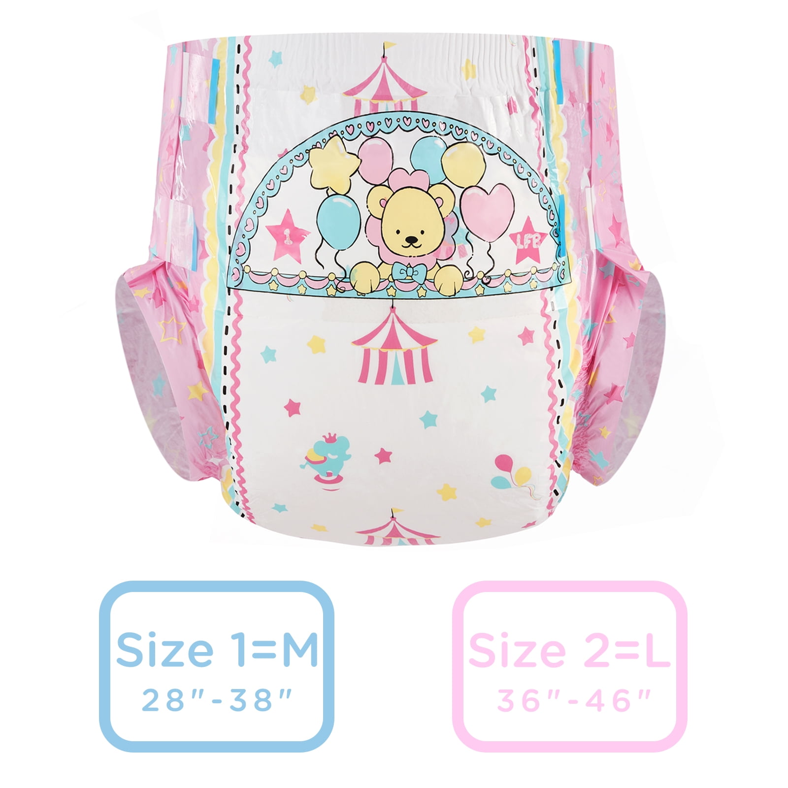 Littleforbig Printed Diaper 10 Pieces - Little Circus (Medium 28"-38") Little Circus Medium (Pack of 10)
