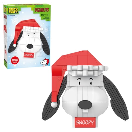 Brickcraft Peanuts Snoopy Decoration Building Kit (145-Piece Set) Holiday Snoopy Display Collectible Brick Figure with Stand