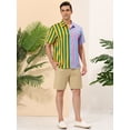 thumbnail image 4 of INSPIRE CHIC Camisas de rayas verticales para hombre Camisas informales de patchwork de verano con botones en contraste de colores verde rosa S, 4 of 6