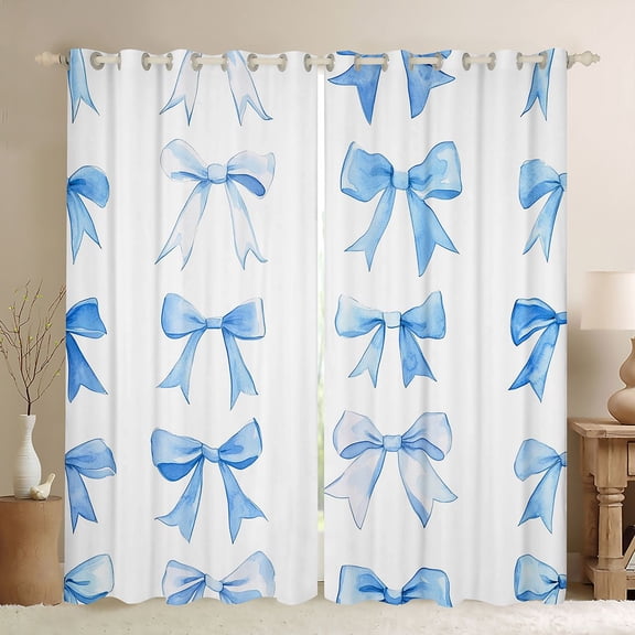 Erosebridal Dreamy Bowknot Curtains Pack of 2 (42x84 Each) For Girls,Blue Ribbon Bow Curtains Blackout For Kids