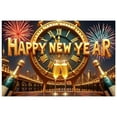 thumbnail image 4 of Golden Theme Happy New Year Banner Clock Design New Year Banner Fireworks Pattern Champagne Elements Celebration Banner for New Year Party New Year's Eve Celebration Indoor Decoration, 4 of 8