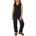 thumbnail image 2 of GiLiling Girls Linen 2 Piece Outfit Sleeveless V-Neck Top and Loose High Waisted Summer Pants Set (Black, 9-10 Years), 2 of 7