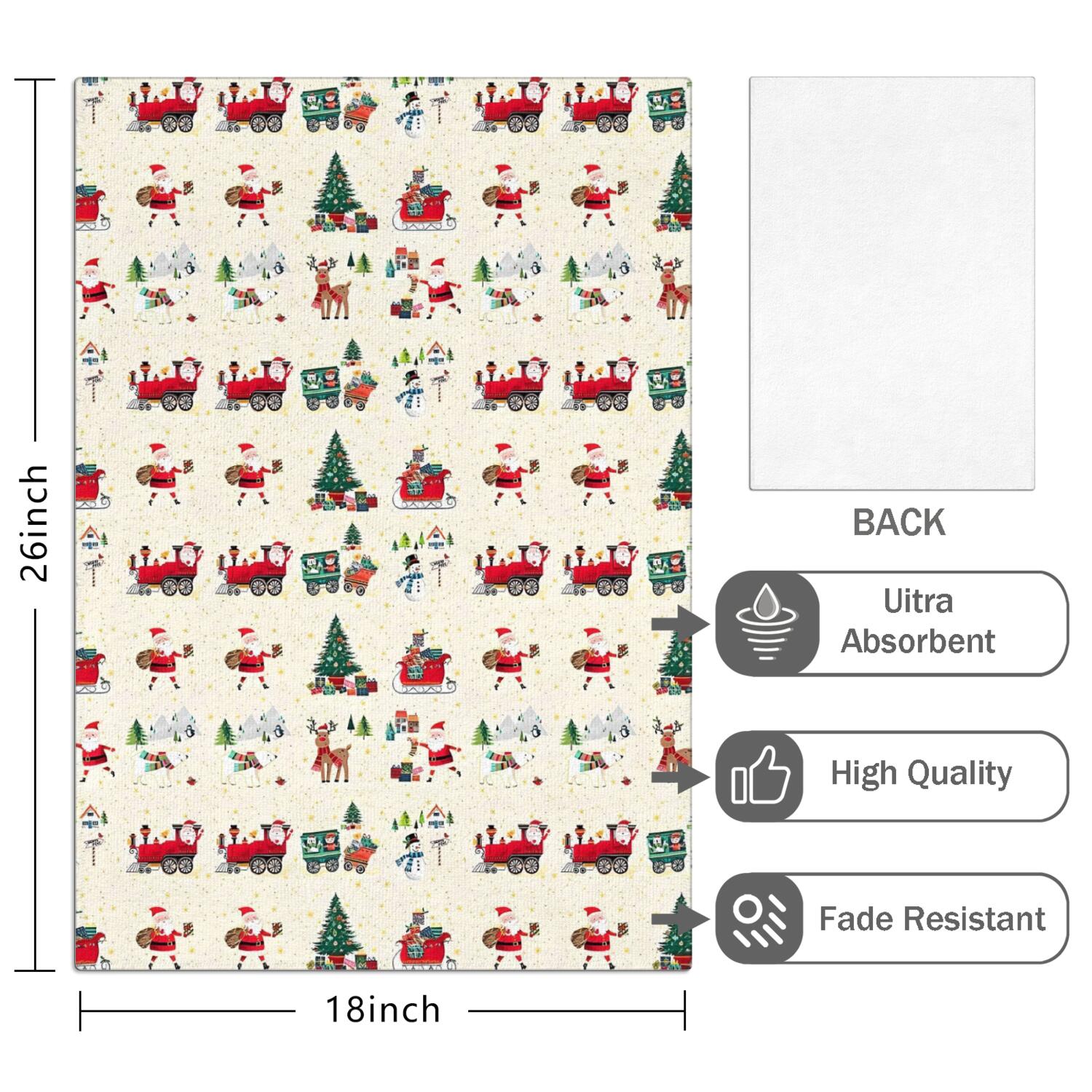 6 Pcs Funny Kitchen Towels,Beige Christmas Santa and Train Pattern Microfiber Dish Towels,Kitchen Tea Towels,Kitchen Towel Set (18" X 26")