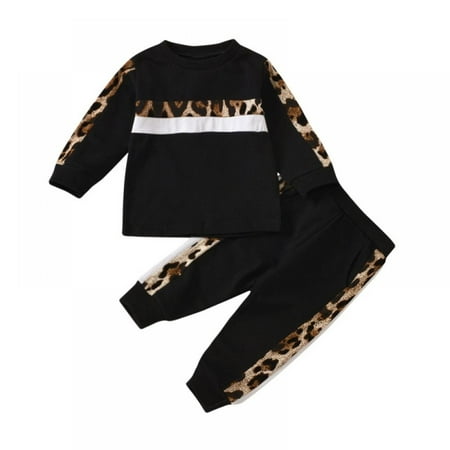 

Baby Girls Jogger Outfits Long Sleeve Leopard Sweatshirt Trousers Set Casual Pullover Sweatpants Kids Tracksuit Clothes 1-6T