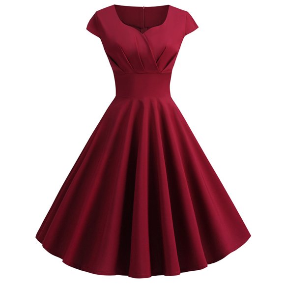 TIMIFIS Women Short Sleeve 1950s Retro Vintage Cocktail Party Swings Dress Polka Audrey Dress Casual Sundress A-Line Work Dress Wedding Guest Dresses ummer