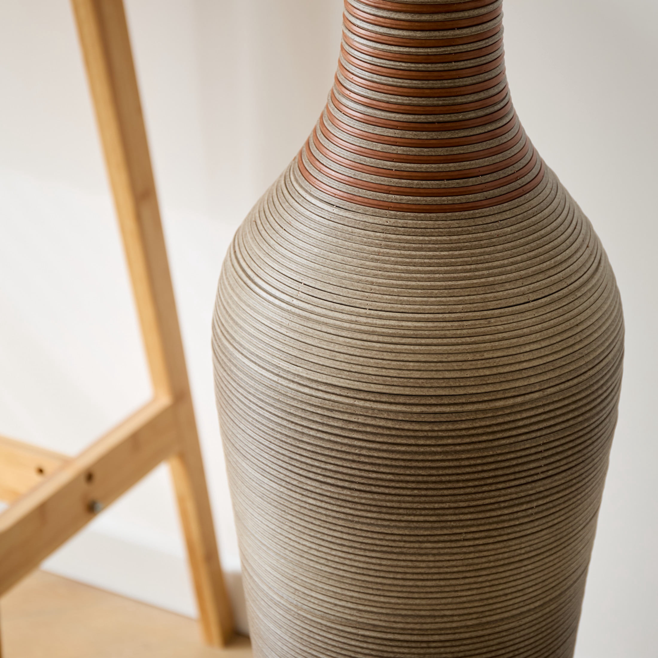 Noble House 39.4" Tall PVC Floor Vase, Hand-Woven Rattan-Like Textured Decorative Vase, Brown+Gray