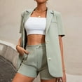 thumbnail image 4 of Babysbule Women Shorts 2PC Fashion Woman Solid Short Sleeve Blouse Coat + High Waist Pockets Pants Sets, 4 of 9