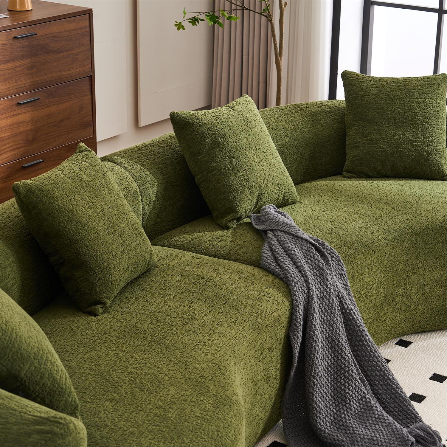 Demi Bonn 110"L Modular Sectional Sofa with Full Compression Sponge, Curved Design, High-Density Chenille Sleeper Couch for Living Room, 800 lbs Capacity, Green
