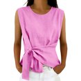 thumbnail image 3 of Arlun Womens Linen Wrap Tank Tops 2026 Ruched Tie Side Sleeveless Crew Neck Shirt Casual Summer Beach Blouse Elegant Solid Color Lightweight Comfy Going out Top 1-Pink XL, 3 of 5