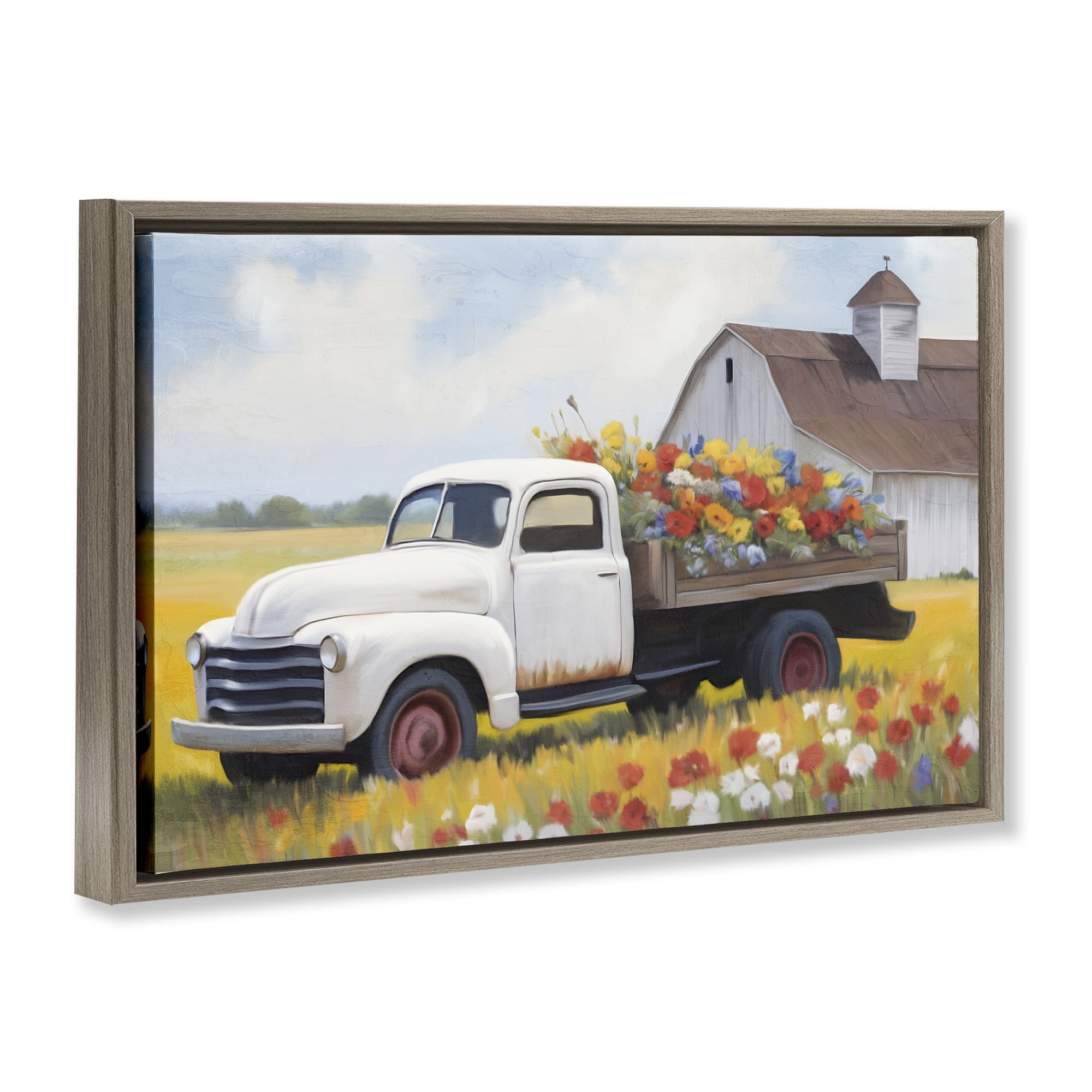 Stupell Industries Floral Truck Delivery Plants & Flowers Painting Brown Floater Framed Canvas Art Print Wall Art, 31 x 21