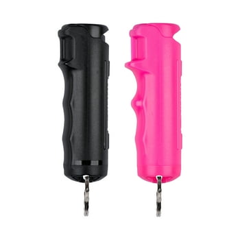 SABRE Pepper Spray with Finger Grip and Key Ring, Black and Pink, 2-Pack
