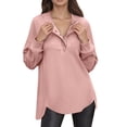 thumbnail image 2 of Women's Fashion Women's Lightweight Long Sleeve Pullover With Pockets Preppy Graphic Hoodie, Solid Color Fall Winter Sweatshirt with Button Details for Stylish Outfits,Pink,M, 2 of 7